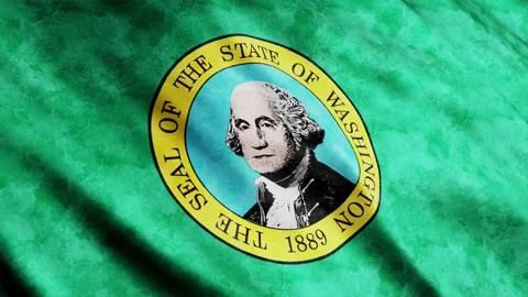 Washington State Flag waving in the wind grunge version Stock Footage 236437352