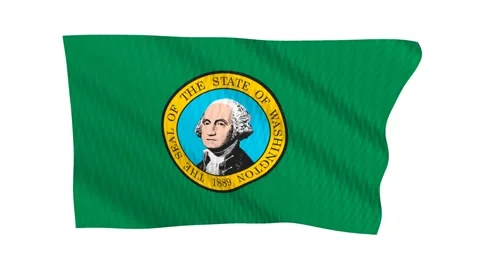 Washington state flag waving in the wind Stock Footage 343901047