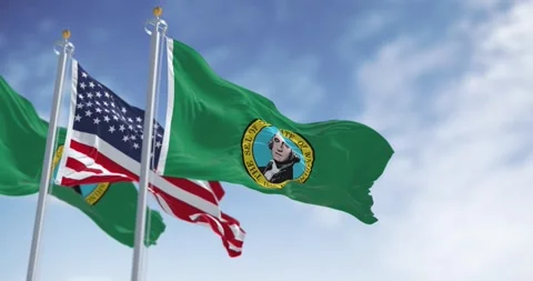 Washington state flags waving with the american flag Stock-Footage 264834615