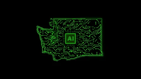 Washington State Map AI Chipset Technology Opener Video stock 337093281