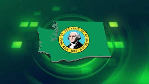 Washington State Map and Flag Background 動画素材 344649390