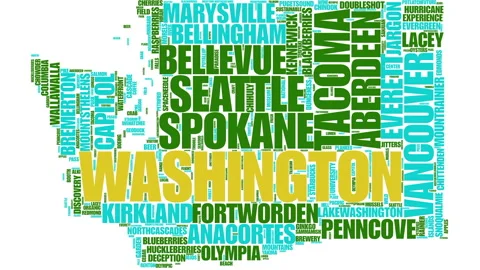 Washington State map animated wordcloud Stock Footage 321456647
