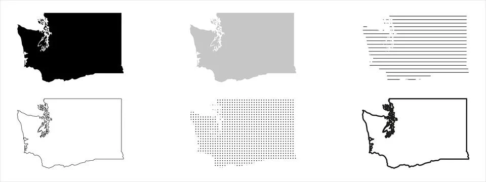 Washington State Map Black. Washington map silhouette isolated on transparent ba Stock Illustration