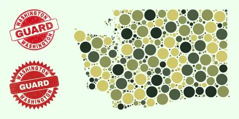Washington State Map Composition with Camo Military Circle Elements with Illustrazione stock
