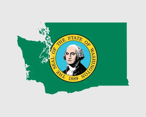 Washington State Map Flag. Map of WA, USA with the state flag. Stock Illustration