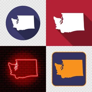 Washington State Map Icons Set, USA Silhouette Collection in Flat, Minimal .. Stock Illustration