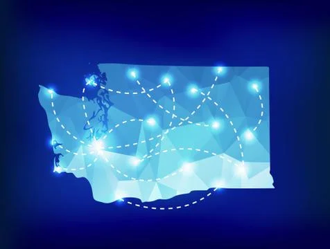 Washington state map polygonal with spotlights places.Useful as background fo Stock Illustration