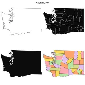 Washington state outline County map set - United States Stock Illustration