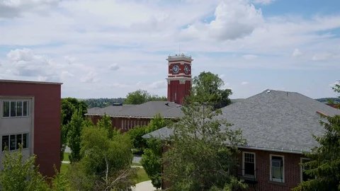 Washington State University Clock Tower Aerial Drone Pullman 4K Stockbeeldmateriaal 128145067