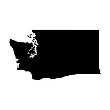 Washington, state of USA - solid black silhouette map of country area. Simple Ilustração Stock