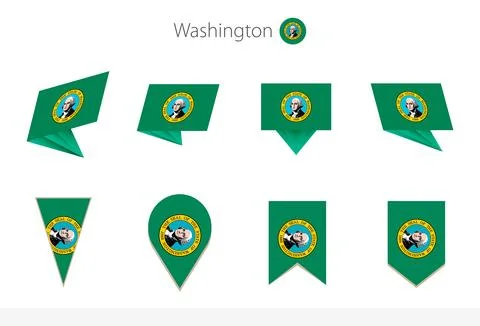 Washington US State flag collection, eight versions of Washington vector flag Stock Illustration