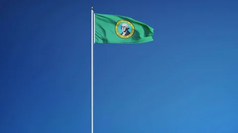 Washington (U.S. state) flag in slow motion seamlessly looped with alpha Stock Footage 70005484