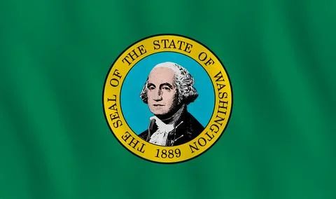 Washington US state flag with waving effect, official proportion. Stock Illustration
