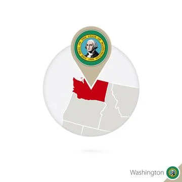 Washington US State map and flag in circle. Map of Washington, Washington f.. Stock Illustration