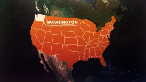 Washington US State Satellite Map Animation V1 Stock Footage 304233574