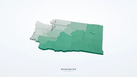 Washington USA 3D isometric state map with county borders rotating on a clean Видео 340404657