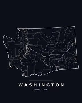 Washington WA Map Counties Highways Roads Dark Mode Editable Vector Stock Illustration