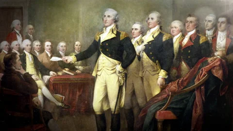 Washington's Resignation: 3 Dynamic Moves in 3D Space, With Dramatic Lighting Stock Footage 204833763