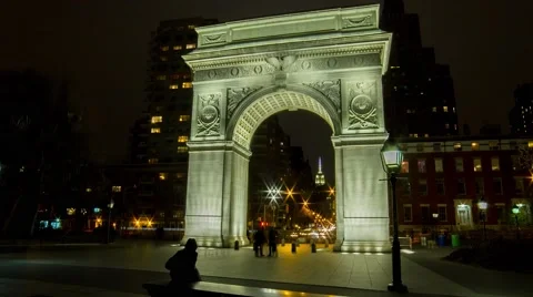 Washinton Square Arch &amp; Empire State Building- Timelapse Slider- Chilly Night Stock Footage 62275103