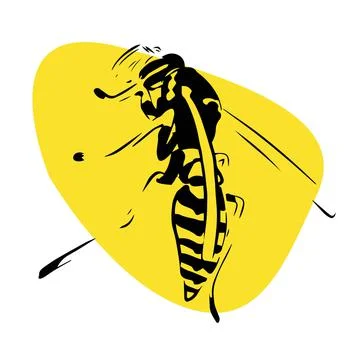 Wasp on abstract shape illustration black yellow isolated on white background Stock Illustration