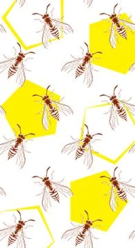 Wasp insect geometric vertical seamless wallpaper. Dangerous yellow bugs cover Stock Illustration