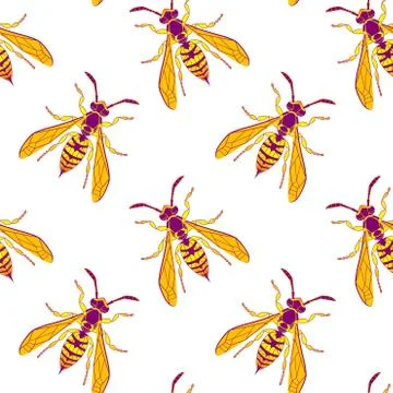 Wasp insect seamless pattern. Dangerous design for textile, fabric texture Stock Illustration