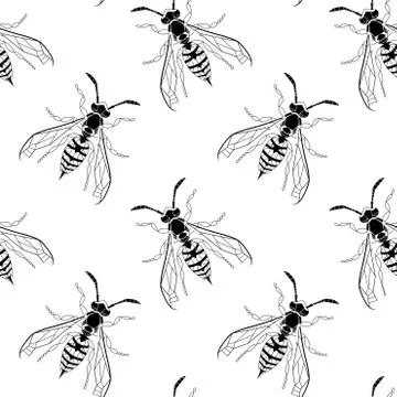 Wasp insect seamless pattern. Dangerous design for textile, fabric texture Stock Illustration