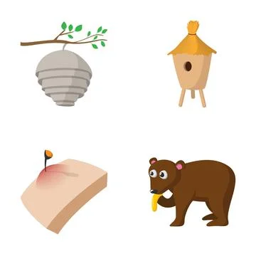 Wasp nest beehive sting bear honey icons set イラスト素材