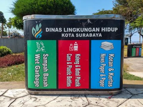 Waste and Garbage Sorting Bins Managed by Surabaya Environmental Agency Stock Photos
