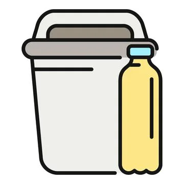 Waste bin and plastic bottle outline icon Stock Illustration