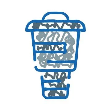 Waste bin doodle with overflowing garbage icon Stock Illustration