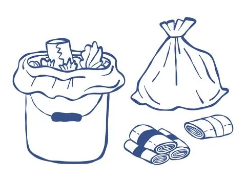 Waste Bin with Garbage Bag and Trash Bag Roll. Recycling Concept and Househ.. Stock Illustration