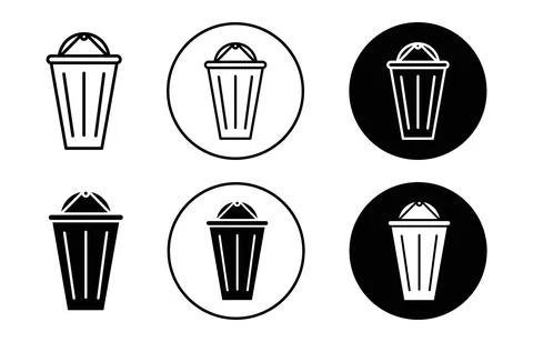 Waste bin icon sign set in outline style graphics design Stock Illustration