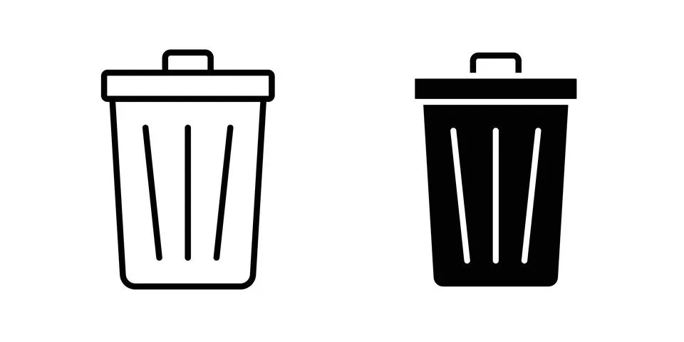 Waste Bin icon solid, line, and editable vector set. Stock Illustration