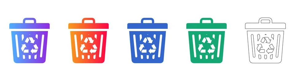 Waste Bin Icons with Handle in Gradient and Line Art Stock Illustration