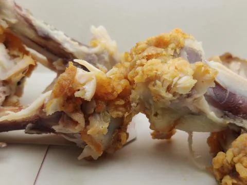 Waste chicken bone on a white background close-up, bones in a food box Stock Photos