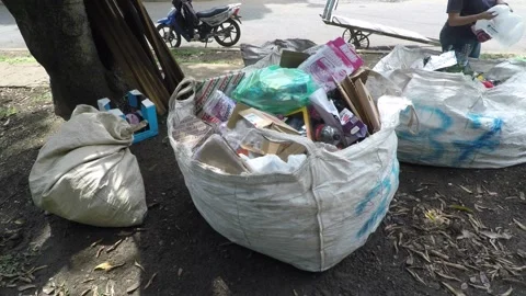 Waste Classification - Recycling plastic, cardboard, paper, metals Video stock 156421571