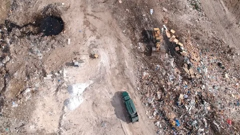 Waste Collection Truck at Freeport Dump Site, Grand Bahama Aerial Stock Footage 88916865
