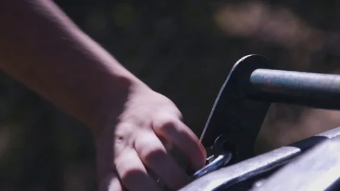 Waste Collections Worker Unlocking Dumpster Close Up 库存影片 97650225