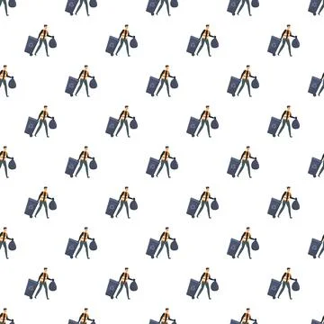 Waste collector worker recycling garbage seamless pattern Stock Illustration