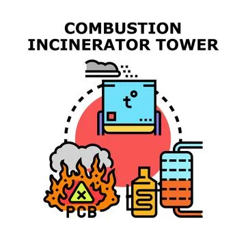 Waste combustion incinerator tower processing dangerous materials Stock Illustration