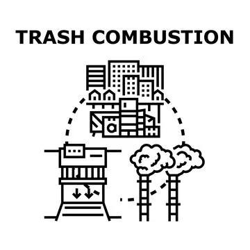Waste combustion process generating energy reducing pollution Stock Illustration