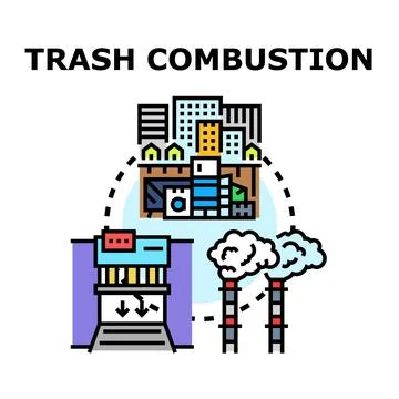 Waste combustion process generating energy reducing pollution Stock Illustration