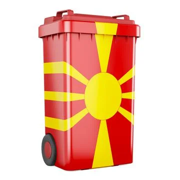 Waste container with Macedonian flag, 3D rendering Stock Illustration