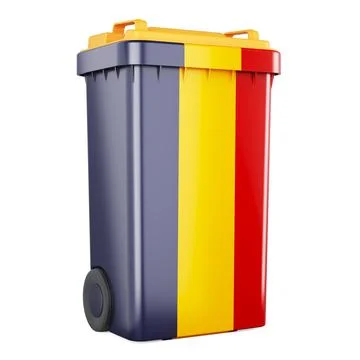 Waste container with Romanian flag, 3D rendering Stock Illustration