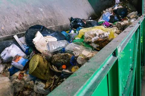 Waste container on the sorting line of a recycling plant. The process of sepa Stock Photos