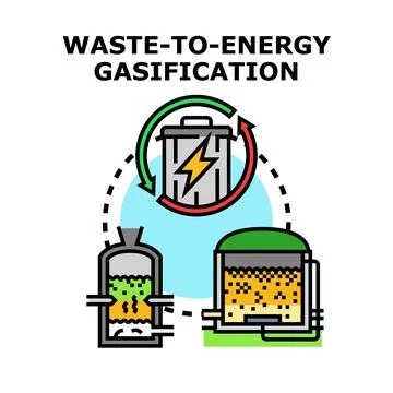 Waste converting to energy through gasification process Stock Illustration