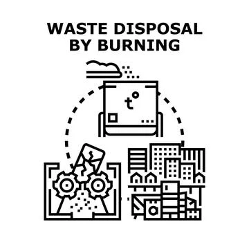 Waste disposal by burning processing urban refuse Stock Illustration