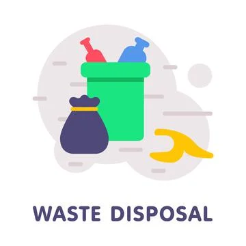Waste Disposal with Dustbin Full of Garbage and Trash Vector Illustration Stock Illustration