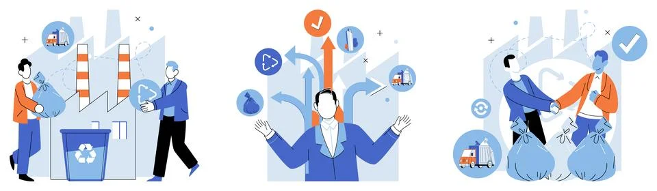 Waste disposal. Reusing items not only reduces waste but also conserves Stock Illustration